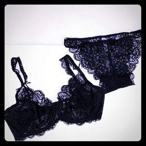 Burvogue Black Lace Bra & Panty Set 38D XL